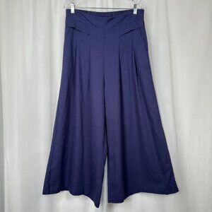 Womens Palazzo Pants XL Blue Wide Leg Pockets Pull On Cotton Pleated Boho